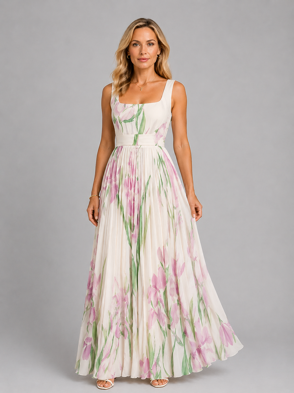 Lillian | Women’s Maxi Dress | Square Neck Floral Wedding Guest-Women Dress-Eltrendio