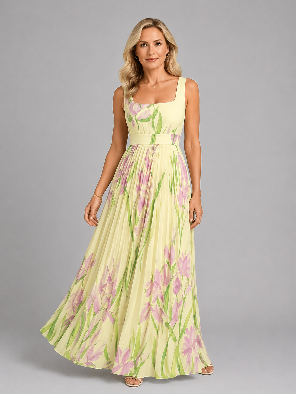 Lillian | Women’s Maxi Dress | Square Neck Floral Wedding Guest-Women Dress-Eltrendio