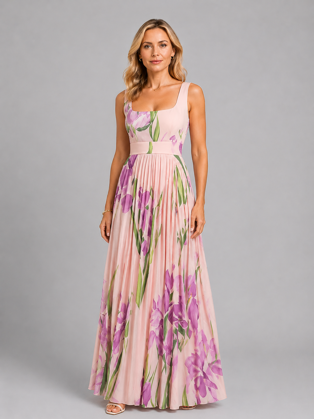 Lillian | Women’s Maxi Dress | Square Neck Floral Wedding Guest-Women Dress-Eltrendio