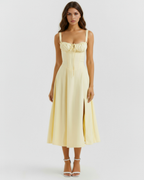 Luna | Women’s Midi Dress | Sweetheart Neck Split Hem-Women Dress-Eltrendio