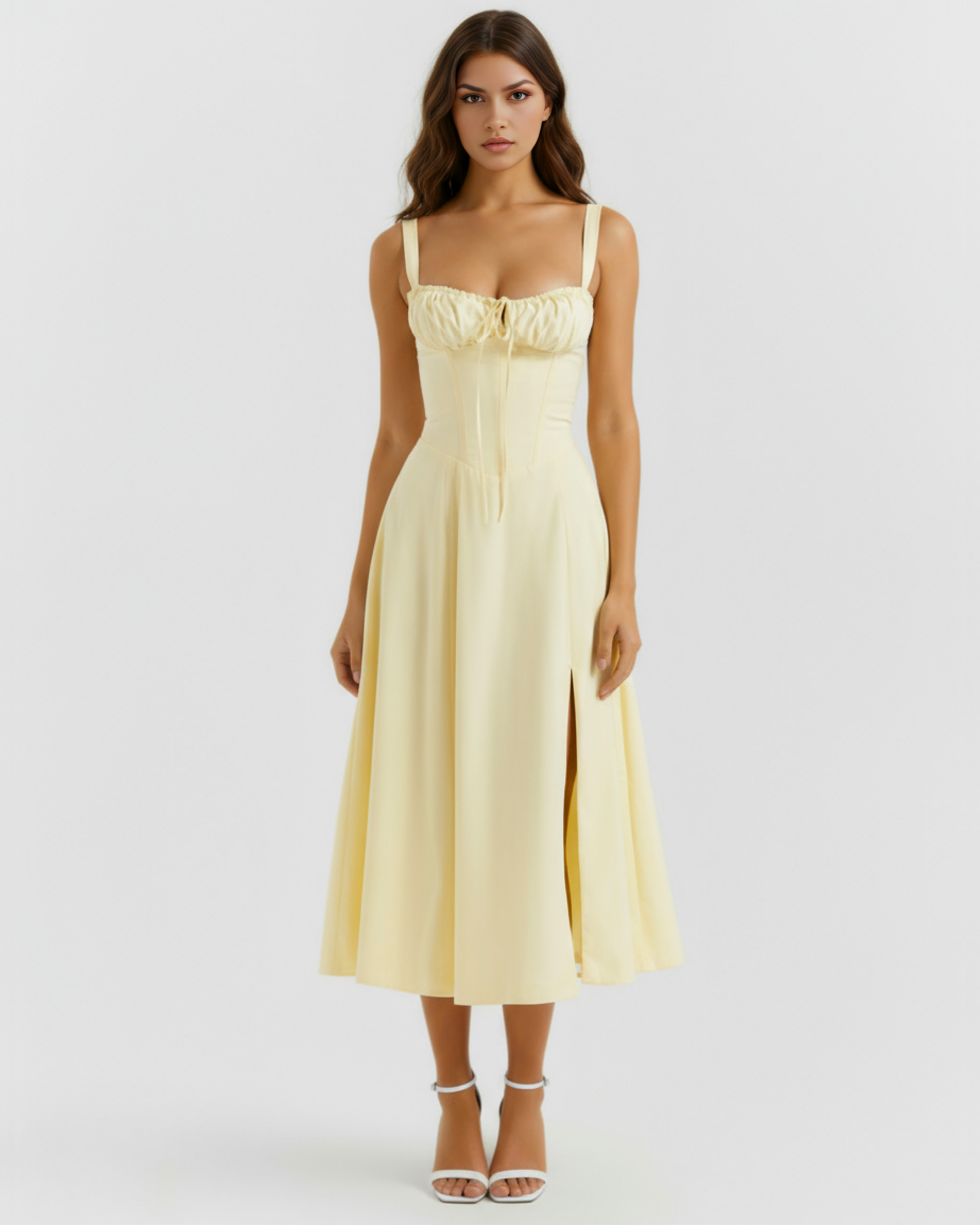 Luna | Women’s Midi Dress | Sweetheart Neck Split Hem-Women Dress-Eltrendio
