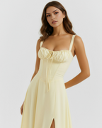 Luna | Women’s Midi Dress | Sweetheart Neck Split Hem-Women Dress-Eltrendio