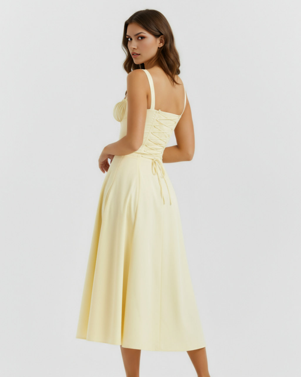 Luna | Women’s Midi Dress | Sweetheart Neck Split Hem-Women Dress-Eltrendio
