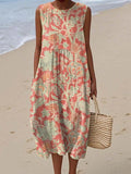 Lydia | Women's Floral Print Midi Dress | Loose Fit Round Neck-Women Dress-Eltrendio