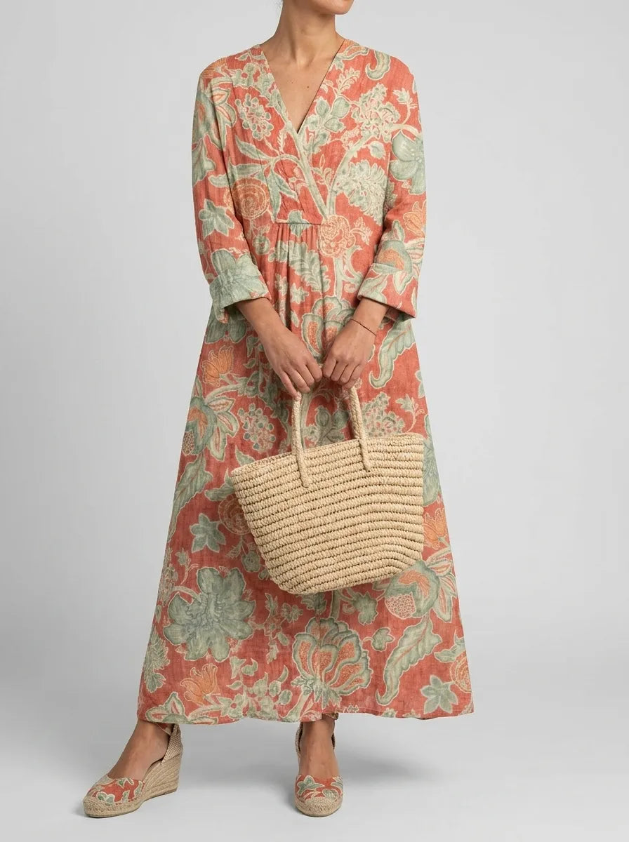 Lydia | Women's Floral Print Midi Dress | Loose Fit Round Neck-Women Dress-Eltrendio