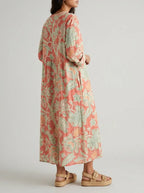 Lydia | Women's Floral Print Midi Dress | Loose Fit Round Neck-Women Dress-Eltrendio