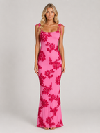 Madeline | Women’s Maxi Dress | Floral Appliqué Tie Strap Wedding Guest-Women Dress-Eltrendio