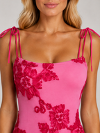 Madeline | Women’s Maxi Dress | Floral Appliqué Tie Strap Wedding Guest-Women Dress-Eltrendio