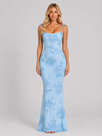 Madeline | Women’s Maxi Dress | Floral Appliqué Tie Strap Wedding Guest-Women Dress-Eltrendio