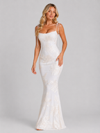 Madeline | Women’s Maxi Dress | Floral Appliqué Tie Strap Wedding Guest-Women Dress-Eltrendio