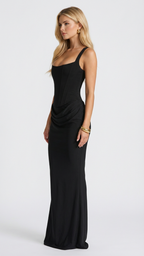 Madeline | Women’s Maxi Dress | Square Neck Ruched Wedding Guest-Women Dress-Eltrendio