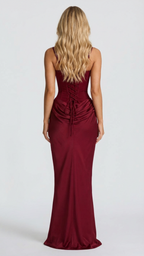 Madeline | Women’s Maxi Dress | Square Neck Ruched Wedding Guest-Women Dress-Eltrendio