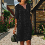 Margot | Women’s Knee Length Dress | V Neck Floral Casual-Women Dress-Eltrendio