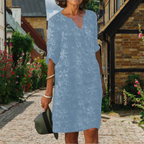 Margot | Women’s Knee Length Dress | V Neck Floral Casual-Women Dress-Eltrendio
