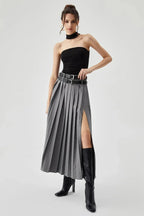 Margot | Women’s Pleated Maxi Skirt | High Waist Belted Evening Wear-Women Skirt-Eltrendio