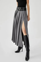 Margot | Women’s Pleated Maxi Skirt | High Waist Belted Evening Wear-Women Skirt-Eltrendio