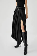 Margot | Women’s Pleated Maxi Skirt | High Waist Belted Evening Wear-Women Skirt-Eltrendio