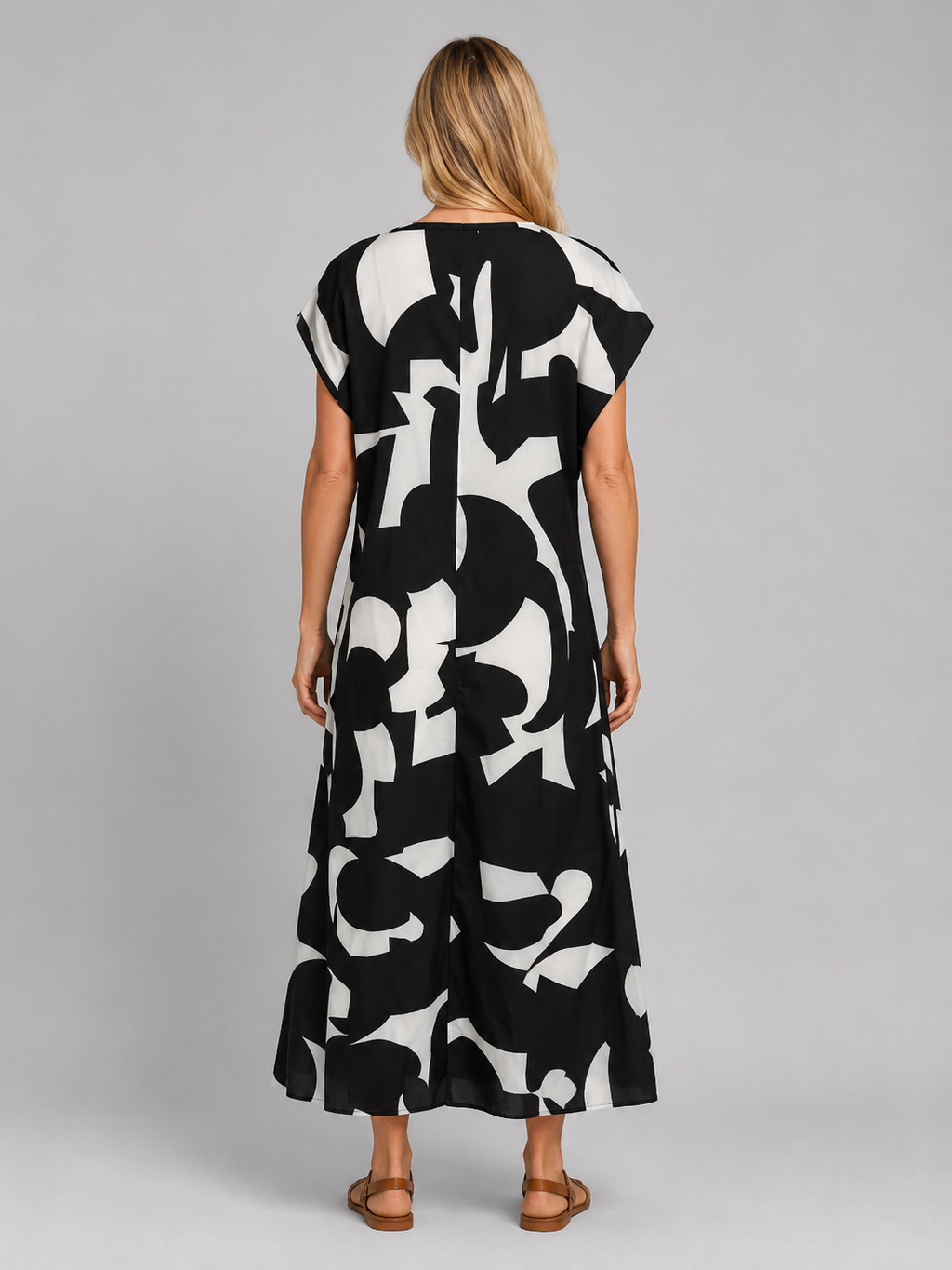 Marina | Women’s Maxi Dress | Abstract Print V Neck-Women Dress-Eltrendio