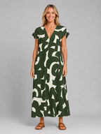 Marina | Women’s Maxi Dress | Abstract Print V Neck-Women Dress-Eltrendio