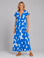 Marina | Women’s Maxi Dress | Abstract Print V Neck-Women Dress-Eltrendio