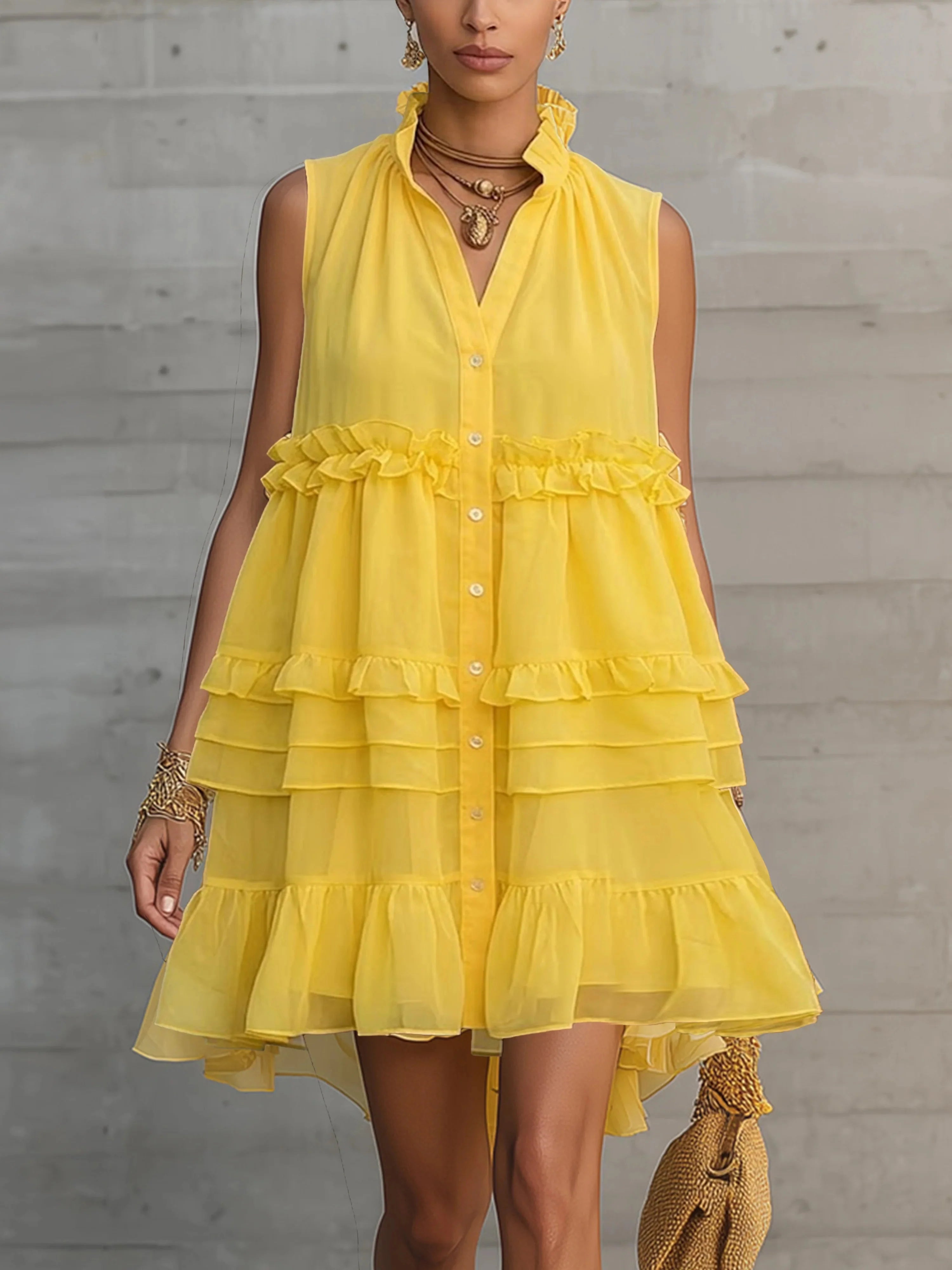 Marisol | Women’s Mini Dress | Sleeveless Ruffle Tiered-Women Dress-Eltrendio