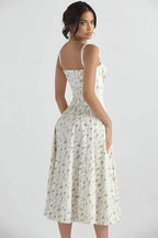 Meadowbrook | Women’s Floral Midi Dress | Shoulder Straps Gathered Bodice Wedding Guest Dress-Women Dress-Eltrendio