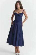 Meadowbrook | Women’s Floral Midi Dress | Shoulder Straps Gathered Bodice Wedding Guest Dress-Women Dress-Eltrendio