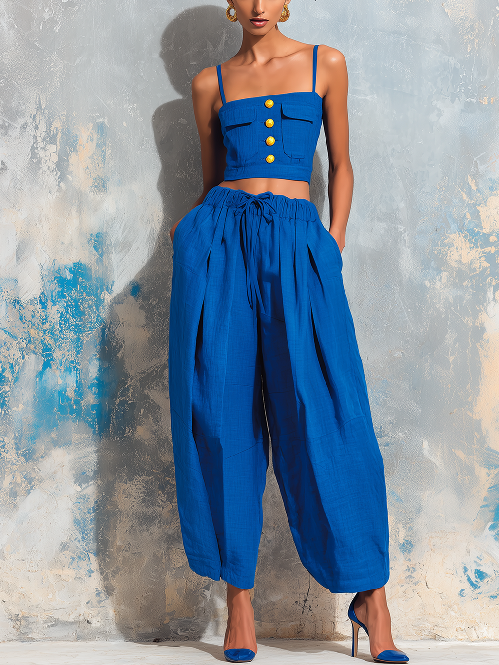 Naomi | Women’s Two Piece Trouser Set | Button Front Wide Leg-Women Outfit Set-Eltrendio