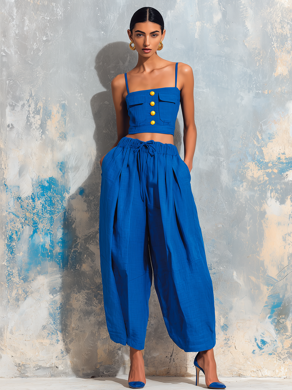 Naomi | Women’s Two Piece Trouser Set | Button Front Wide Leg-Women Outfit Set-Eltrendio