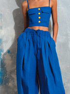 Naomi | Women’s Two Piece Trouser Set | Button Front Wide Leg-Women Outfit Set-Eltrendio