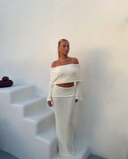 Noelle | Women’s Two Piece Set | Off Shoulder Crop Top-Women Outfit Set-Eltrendio