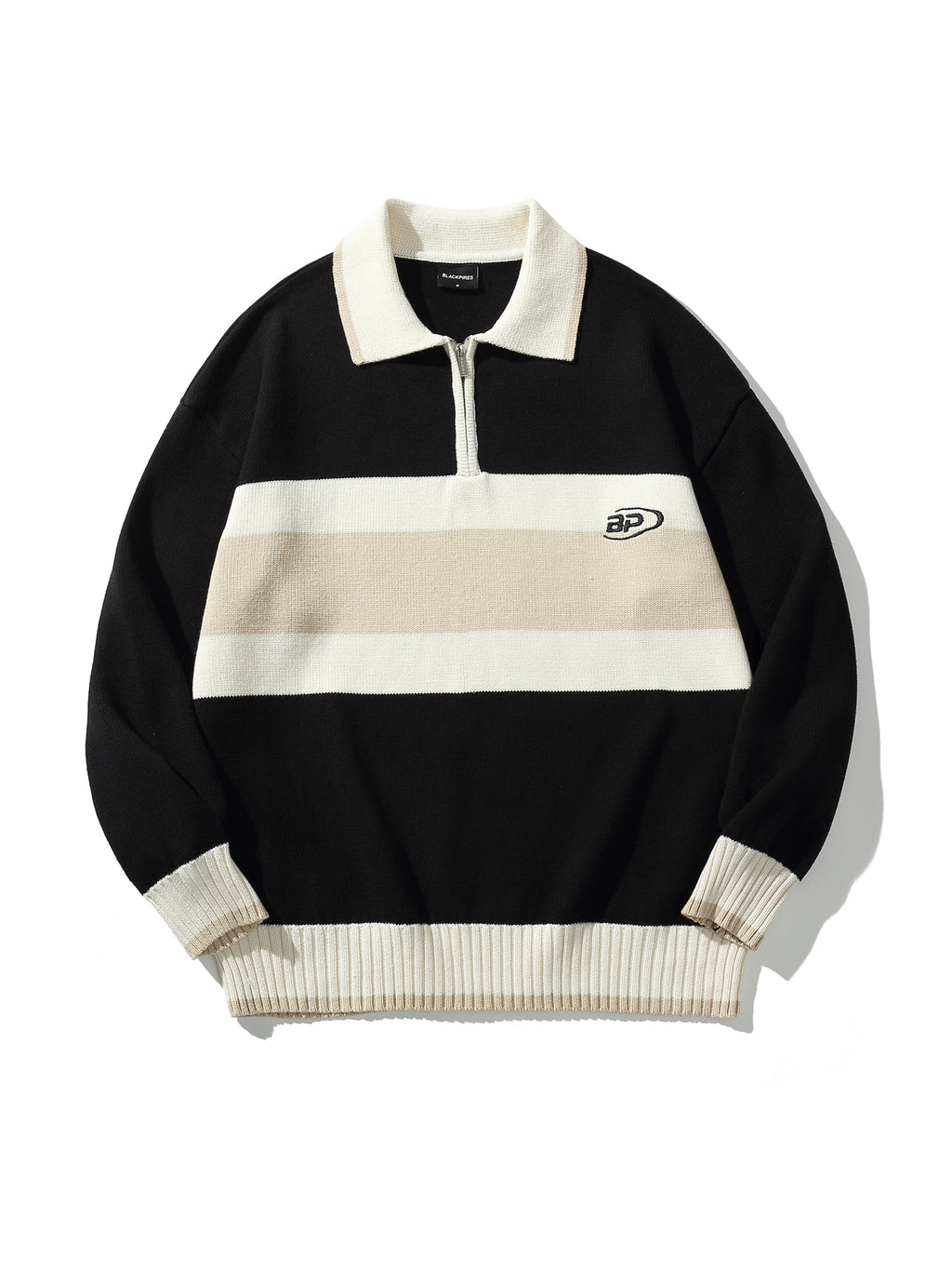 Nolan | Unisex Half Zip Polo Sweater | Oversized Striped Y2K Style-Eltrendio