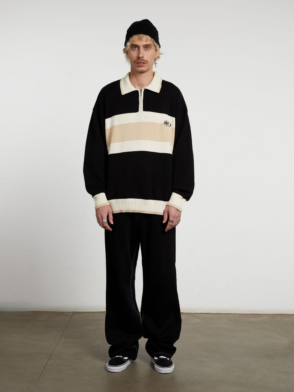 Nolan | Unisex Half Zip Polo Sweater | Oversized Striped Y2K Style-Eltrendio