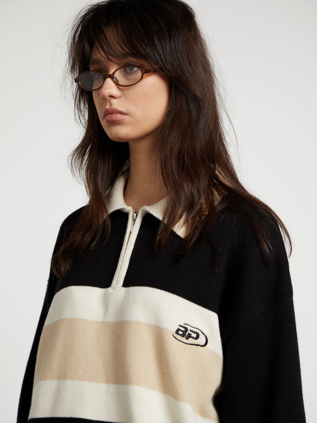Nolan | Unisex Half Zip Polo Sweater | Oversized Striped Y2K Style-Eltrendio