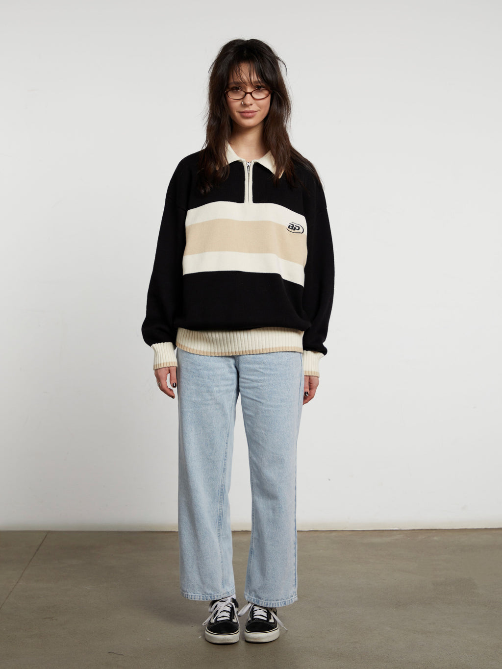 Nolan | Unisex Half Zip Polo Sweater | Oversized Striped Y2K Style-Eltrendio