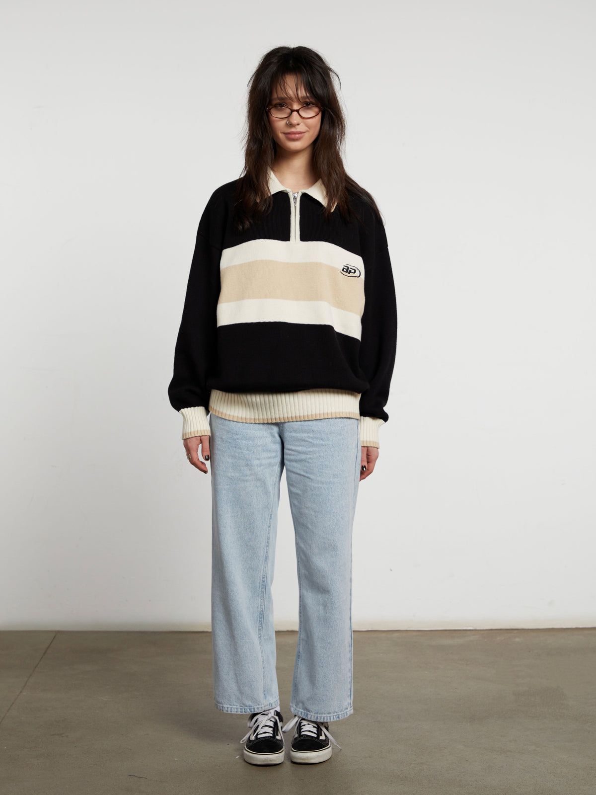 Nolan | Unisex Half Zip Polo Sweater | Oversized Striped Y2K Style-Eltrendio