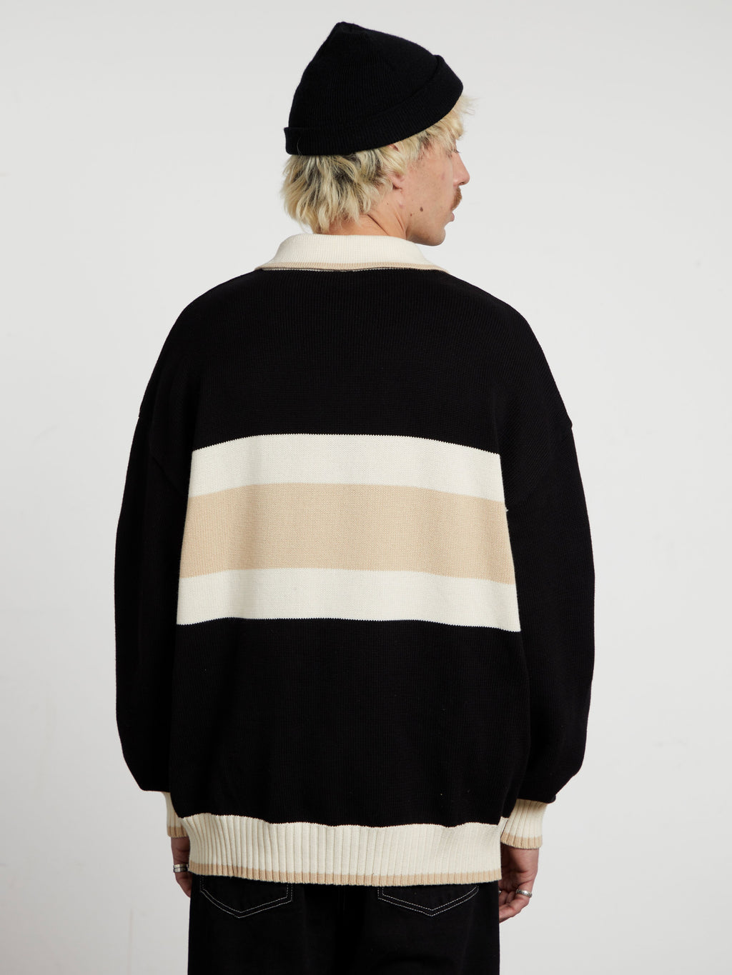 Nolan | Unisex Half Zip Polo Sweater | Oversized Striped Y2K Style-Eltrendio