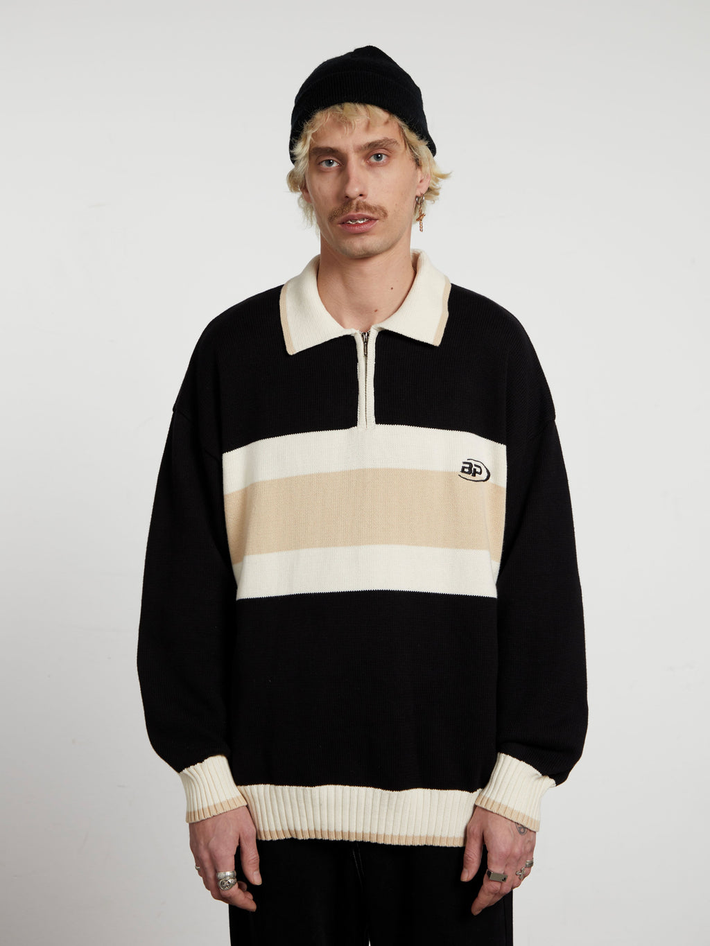 Nolan | Unisex Half Zip Polo Sweater | Oversized Striped Y2K Style-Eltrendio