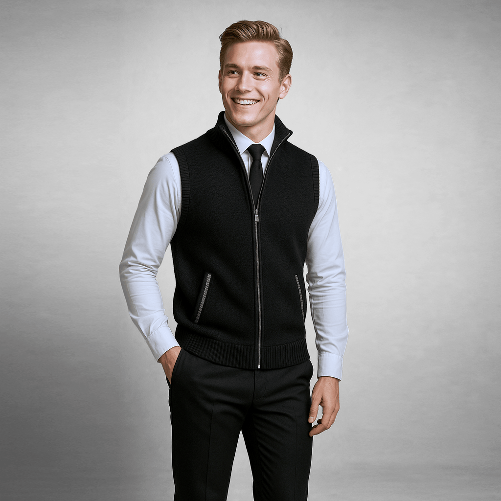 Oakridge | Men’s Zip Front Sweater Vest | Stand Collar Sleeveless Layering Wear-Men Vest-Eltrendio