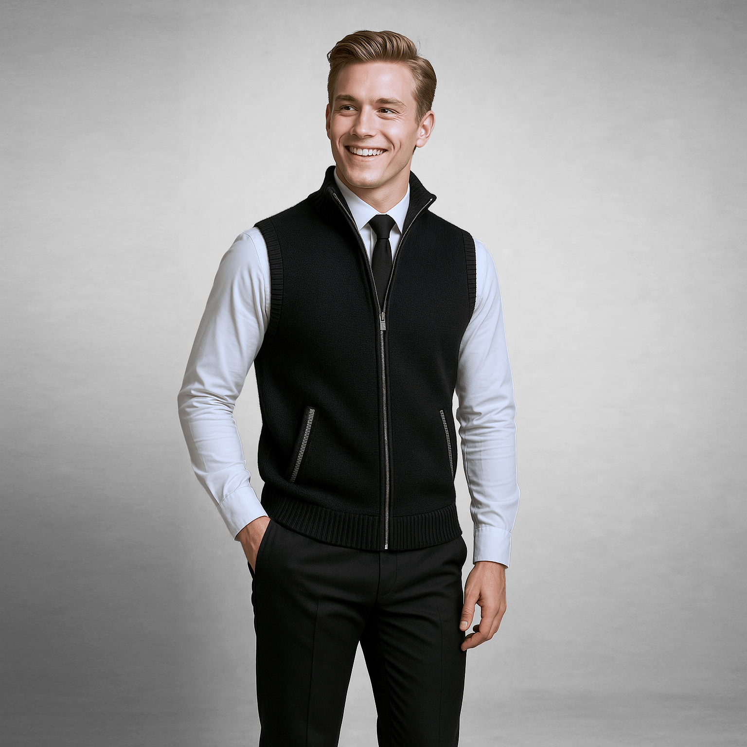 Oakridge | Men’s Zip Front Sweater Vest | Stand Collar Sleeveless Layering Wear-Men Vest-Eltrendio