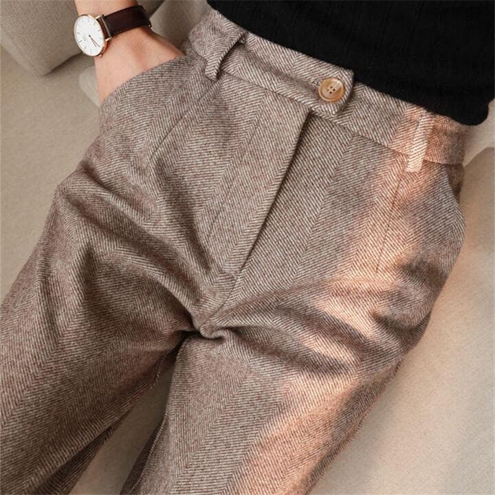 Oliver | Men's Herringbone Trousers | High Waist Smart Casual Trousers-Men Pants-Eltrendio