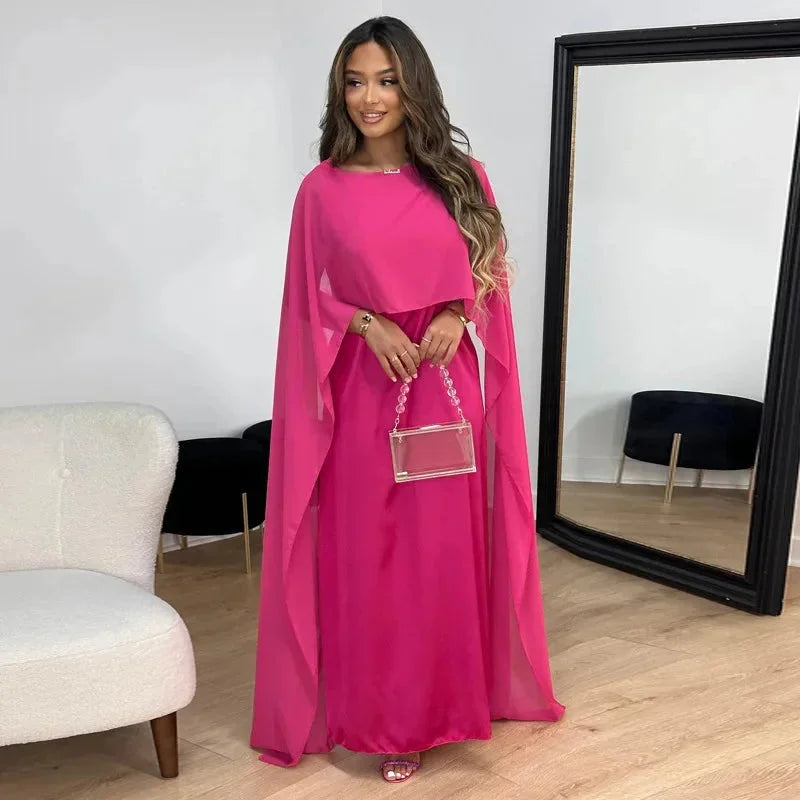 Olivia | Women’s Cape Sleeve Maxi Dress | Round Neck Wedding Guest Dress-Women Dress-Eltrendio