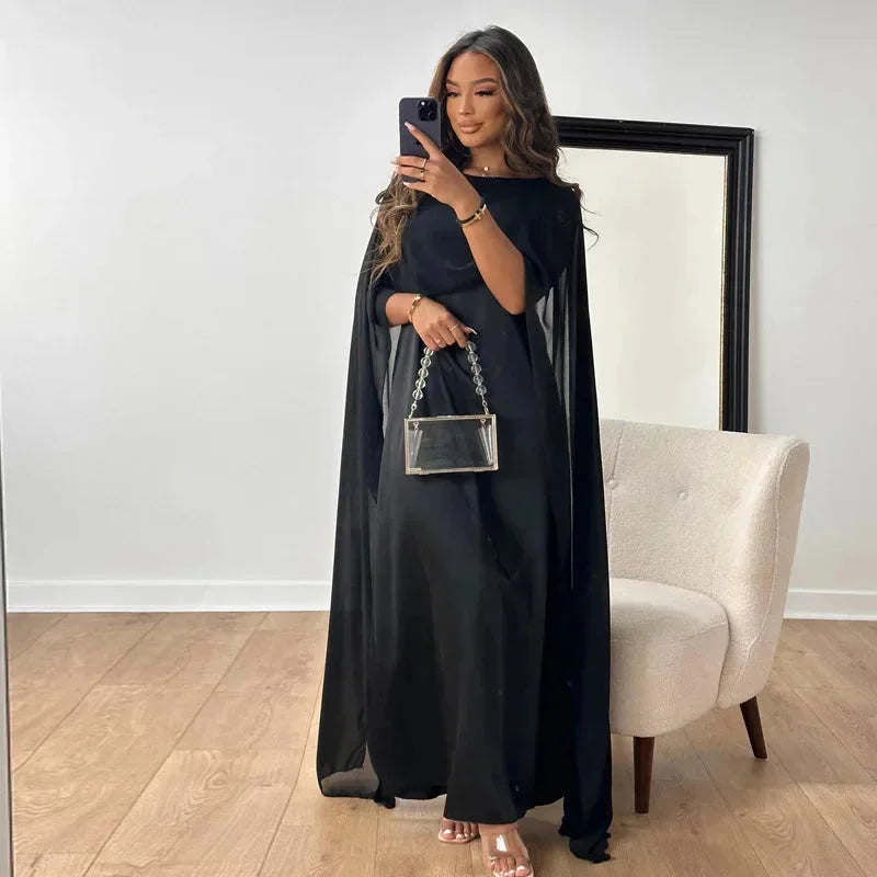 Olivia | Women’s Cape Sleeve Maxi Dress | Round Neck Wedding Guest Dress-Women Dress-Eltrendio