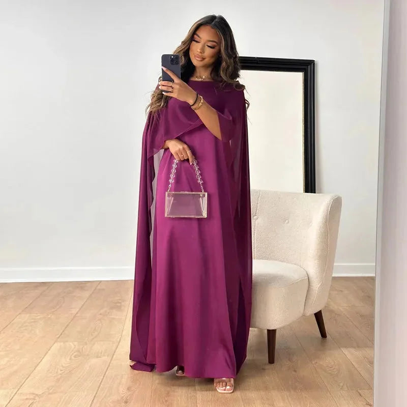 Olivia | Women’s Cape Sleeve Maxi Dress | Round Neck Wedding Guest Dress-Women Dress-Eltrendio
