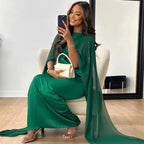 Olivia | Women’s Cape Sleeve Maxi Dress | Round Neck Wedding Guest Dress-Women Dress-Eltrendio