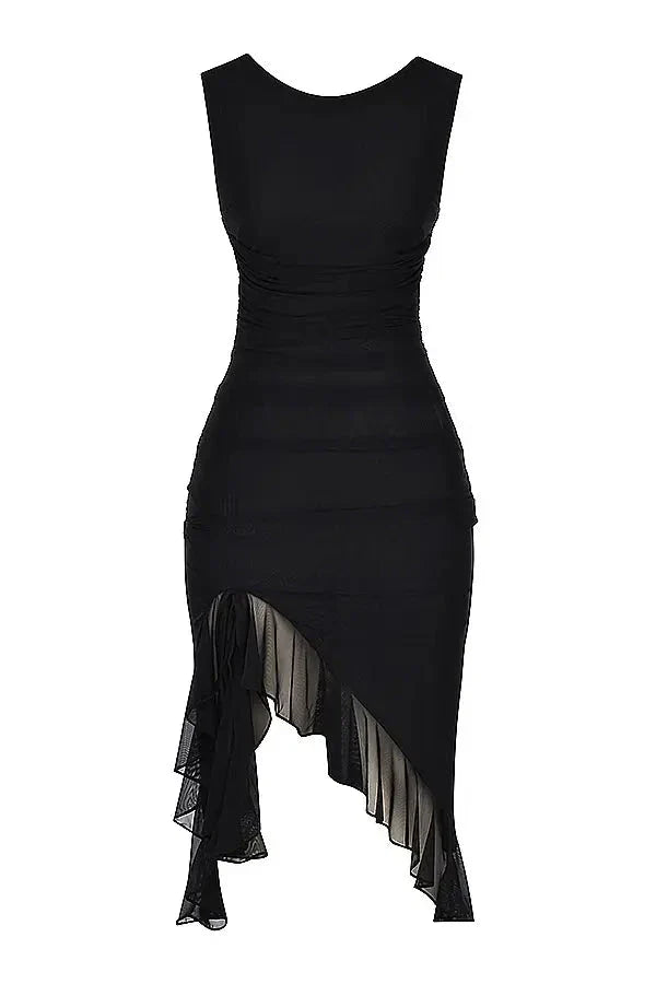 Olivia | Women’s Sleeveless Midi Dress | Ruched Detail Asymmetrical Hem Wedding Guest Dress-Women Dress-Eltrendio