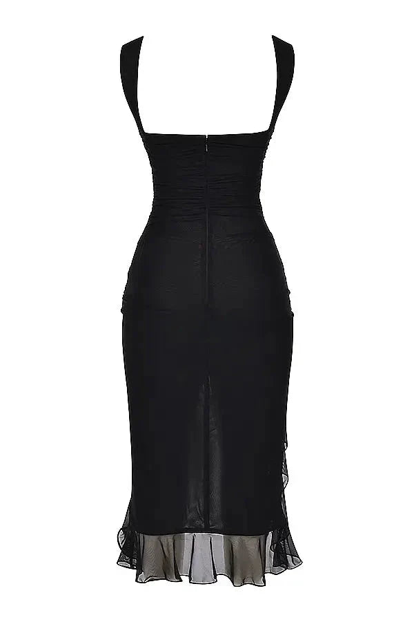 Olivia | Women’s Sleeveless Midi Dress | Ruched Detail Asymmetrical Hem Wedding Guest Dress-Women Dress-Eltrendio