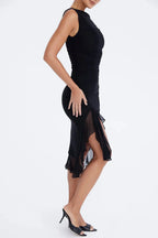 Olivia | Women’s Sleeveless Midi Dress | Ruched Detail Asymmetrical Hem Wedding Guest Dress-Women Dress-Eltrendio