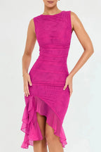 Olivia | Women’s Sleeveless Midi Dress | Ruched Detail Asymmetrical Hem Wedding Guest Dress-Women Dress-Eltrendio