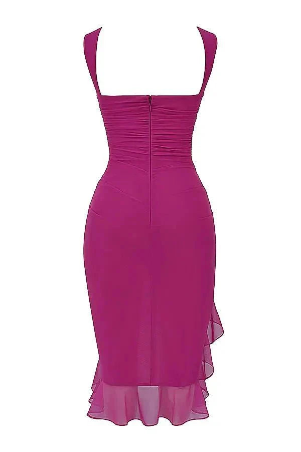 Olivia | Women’s Sleeveless Midi Dress | Ruched Detail Asymmetrical Hem Wedding Guest Dress-Women Dress-Eltrendio